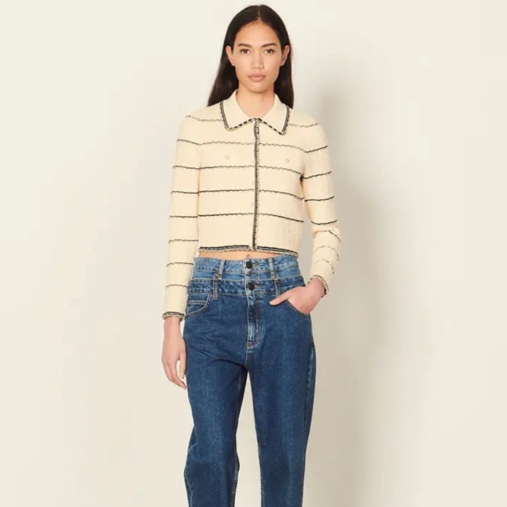 Sandro short jacket style coatigan in size small and color ecru